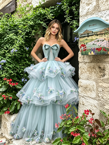 Light Green Sweetheart Flower Layers A Line Prom Dress