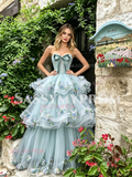 Light Green Sweetheart Flower Layers A Line Prom Dress