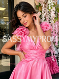 Fuchsia Tulle Ruffles Flower A Line Homecoming Dress
