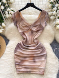 Ruching Subtle Tie-Dye Nude Dress