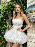 White Short Mini Puffy A Line Beading Prom Dress