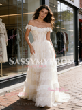 Off The Shoulder Lace A Line Layer Wedding Dress