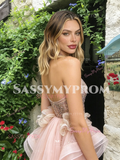 Halter Sequin Champagne Pink Mermaid Beading Ruffles Prom Dress