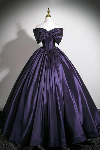 Off The Shoulder A Line Purple Satin Prom Dress