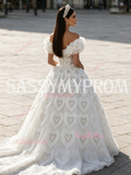 Beading Heart Off The Shoulder Ruffles Ball Gown Prom Dress