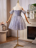 Shiny Tulle Sequins Knee Length Homecoming Dress