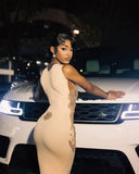 Mermaid Sheer See Through Beading Champagne Prom Dress