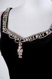 Tulle Beading Black Velvet A Line Pink Prom Dress