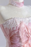 Print Pink Tulle Sparkle Strapless Prom Dress