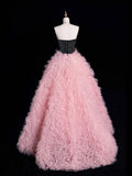 Tulle Ruffles A Line Black & Pink Prom Dress