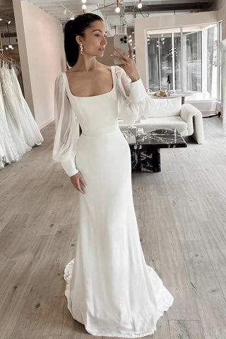 Chiffon Square Long Sleeves Sexy Wedding Dress