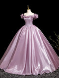Pink Satin Corset Off The Shoulder Prom Dress