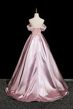 Satin A Line Flower Off The Shoulder Prom Dress
