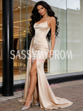 Trumpet Mermaid Satin Spaghetti Straps Beading Prom Dress