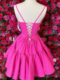Open Back Pink Short Satin Lace Up Homecoming Dress
