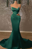 Crystal Draped One Shoulder Red Satin Mermaid Prom Dress