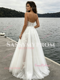 Tulle A Line Appliques Spaghetti Straps Wedding Dress With Slit