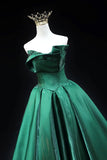 Strapless Green Ruched Sequin A Line Satin Prom Dress