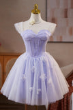 Lace Off the Shoulder Short Lilac Homecoming Dress