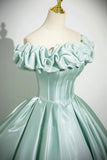 Off The Shoulder Satin Green Corset Ruffles Prom Dress