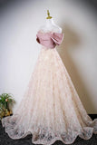 Pink Beading Appliques Off The Shoulder Blushing Prom Dress