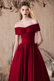 Satin Long A Line Burgundy Bow Prom Dress