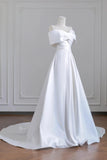 Off The Shoulder A Line Ruched Satin Wedding Dress