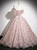 Pink Tulle Sequins Off The Shoulder Prom Dress