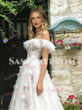 Off The Shoulder Tulle Floral A Line Prom Dress