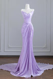 Shawl Satin Trumpet Mermaid Lilac Strapless Prom Dress
