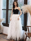 Tulle Layers A Line Black & White Prom Dress