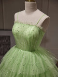 Short Green Tulle Beading Mini Homecoming Dress