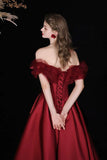 Satin Tea Length A Line Burgundy Prom Dress