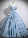 Off The Shoulder A Line Corset Light Blue Prom Dress