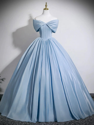 Off The Shoulder A Line Corset Light Blue Prom Dress