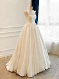 Satin Ivory Straps Bow A Line Sleeveless Wedding Dress