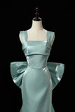 Satin Bow Trumpet Mermaid Green Prom Dress