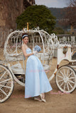 Lace Up Satin A Line Sweetheart Blue Prom Dress