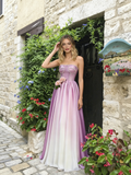 A Line Satin Ombre Flower Sweetheart Beading Prom Dress