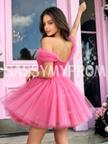 Fuchsia Off Shoulder A Line Tulle Homecoming Dress