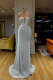 Cut Out Silver Sequin Strapless Trumpet Mermaid Prom Dress