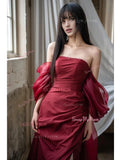 Burgundy Off The Shoulder Trumpet Mermaid Prom Dress