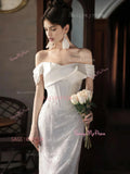 Satin Sparkle Sequin Trumpet Mermaid Off The Shoulder Wedding Dress