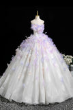Tulle Flower A Line Sweetheart Lavender Prom Dress