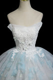 A Line Lace Flower Blue Sparkle Prom Dress