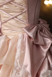 Pink Ball Gown Ruffles Lace Vintage Flower Prom Dress