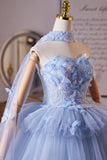 Beading Butterfly Blue Flower Homecoming Dress With Shawl