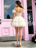 White Puffy Sleeve Short Mini Tulle Homecoming Dress