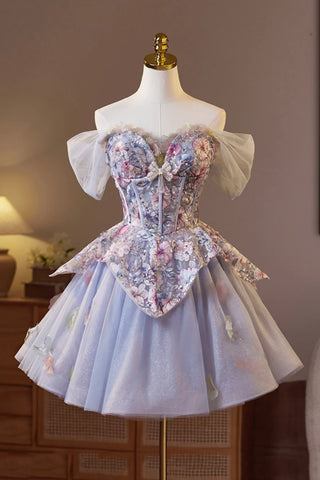 Light Purple Tulle Floral Short Homecoming Dress