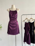 Pleats Hollow Back Summer Sweet Purple Dress